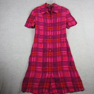 Liz Claiborne Shirt Dress Women 4 Pink Plaid Short Sleeve Button 90s Y2K Small